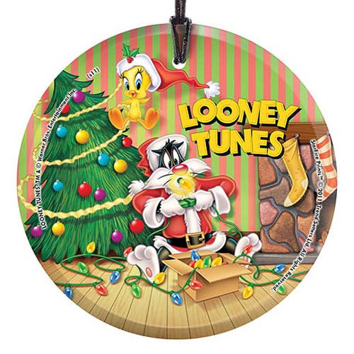 Looney Tunes Sylvester and Tweety Christmas StarFire Prints Hanging Glass Print